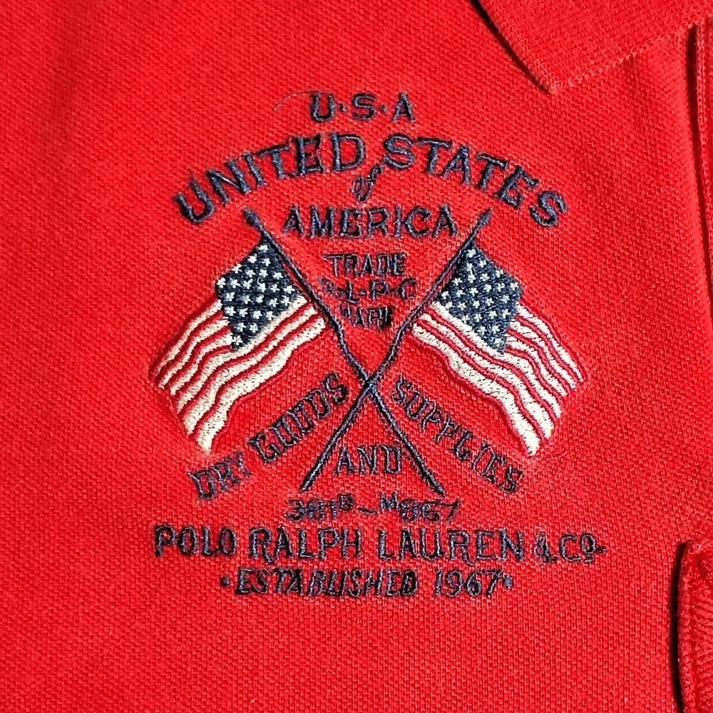 Polo Ralph Lauren USA American Flag Red Polo Shirt Mens Size M - Picture 1 of 10